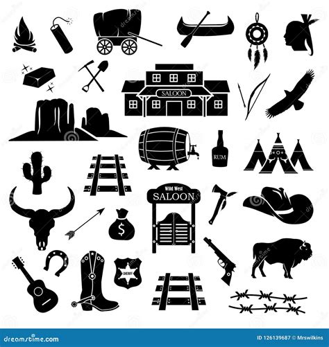 Cowboy Western Wild West Icon Set Stock Illustration Illustration