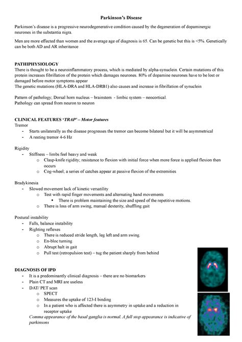 Parkinson Summary Notes Parkinsons Disease Parkinsons Disease Is