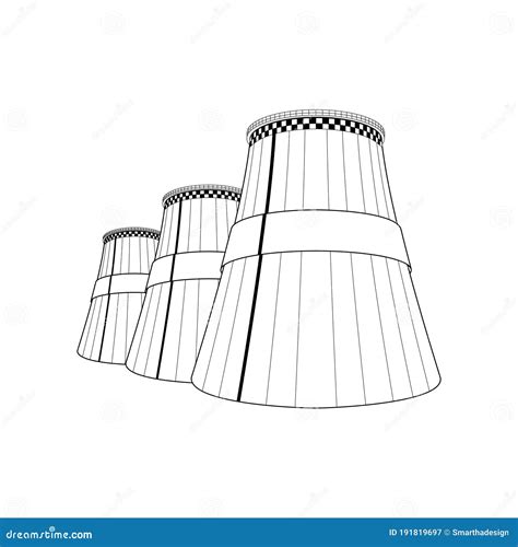 Factory Pollutions Concept Vector Line Illustration Of Energy Plant