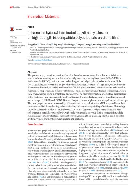 Influence Of Hydroxyl Terminated Polydimethylsiloxane On High Strength