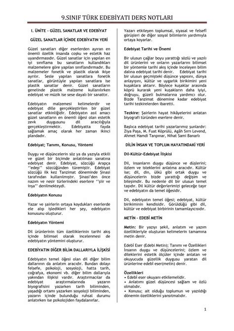 PDF 9 SINIF TÜRK EDEBİYATI DERS NOTLARIpazarorenanadolulisesi meb k12