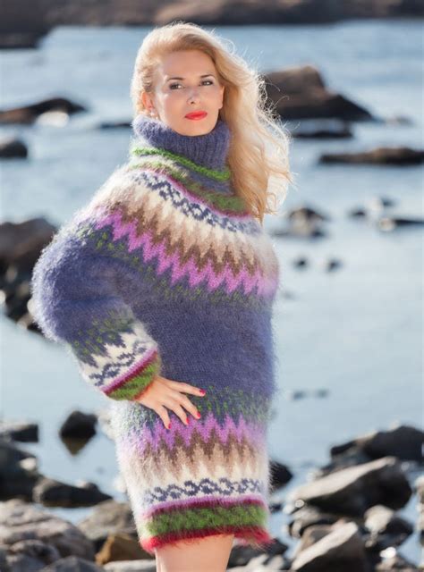 Nordic Sweater Mohair Sweater Sweater Dress Hand Knitted Fuzzy Mohair Turtleneck Icelandic