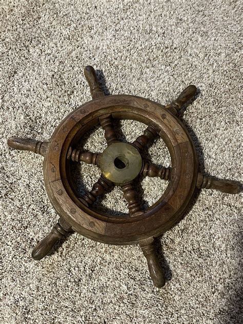 Nautical Wooden Ship Steering Wheel Pirate Decor Wood Brass Fishing