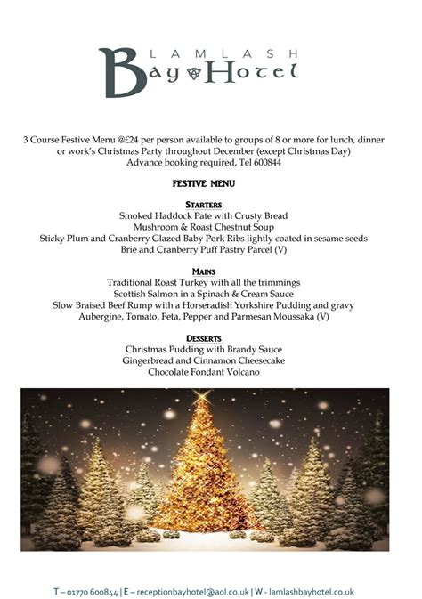 Christmas Menu Lamlash Bay Hotel Isle Of Arran 2019