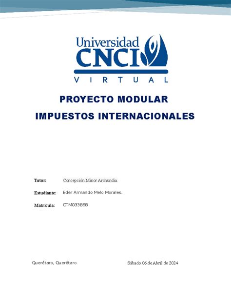 Proyecto Modular Impuestos Internacionales PROYECTO MODULAR IMPUESTOS