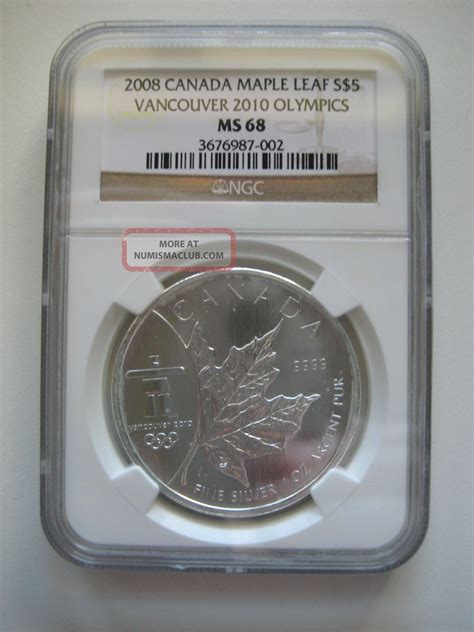 2008 Canada 5 Silver Maple Leaf Vancouver Olympics Ngc Ms68