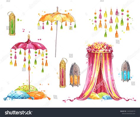 Set Objects Mehndi Party Watercolor Painting Stock Illustration ...