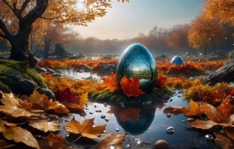 Wallpaper fantasy, autumn, leaves, egg, crystal egg images for desktop ...