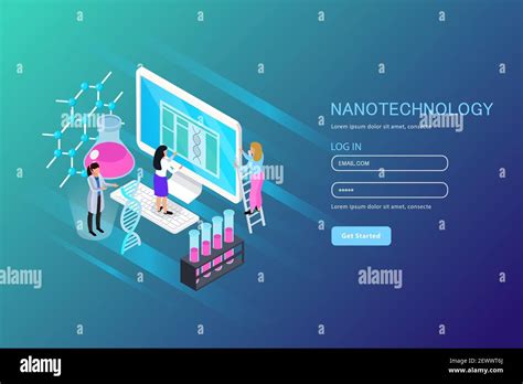 Nano Technology Isometric Composition For Web Page With User Account On