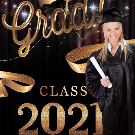 Buy 7x5ft Class Of 2021 Backdrop Black And Gold Congrats Grad