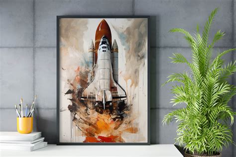 Space Shuttle Oil Painting Art Print Spaceship Launch Wall - Etsy