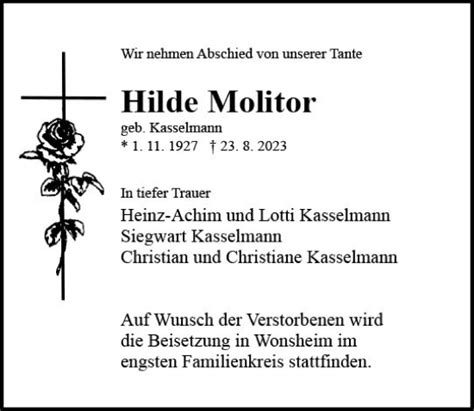 Traueranzeigen Von Hilde Molitor Vrm Trauer De