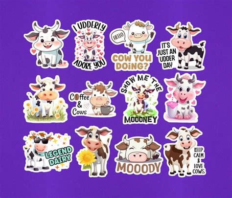 Funny Cow Stickers Mini Cow Sticker Pack 12 Stickers 2 Die Cut Stickers ...