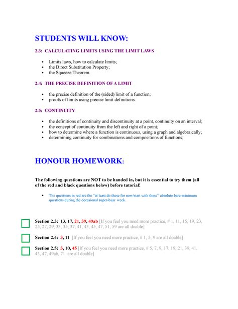 Calc Homework 2 Students Will Know 2 Calculating Limits Using The