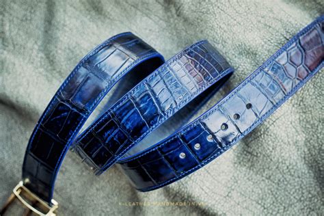 Handmade Belt Aligator Leather Blue Mix Black Two Tone Color Limited Bespoke And Customize K