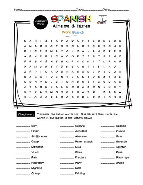 The Ultimate Spanish Vocabulary Word Search Worksheet Bundle