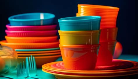 Premium AI Image A Vibrant Collection Of Multi Colored Crockery In A