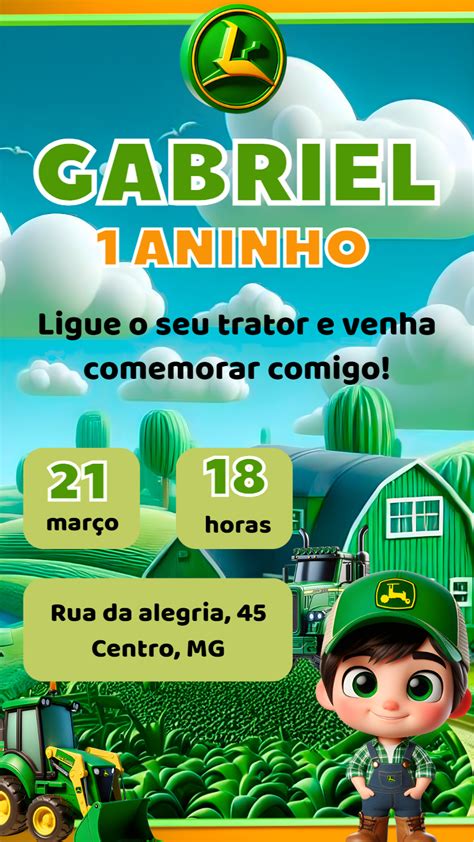 Convite Anivers Rio Trator John Deere Edite Gr Tis Nosso Editor