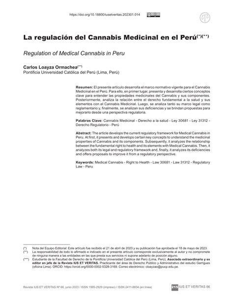 Pdf La Regulación Del Cannabis Medicinal En El Perú