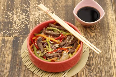 Recette de cuisine Wok de boeuf aux petits légumes au vin rouge La