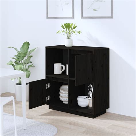 TIP Buffets Bahuts Buffet Noir 74x35x80 Cm Bois Massif De Pin