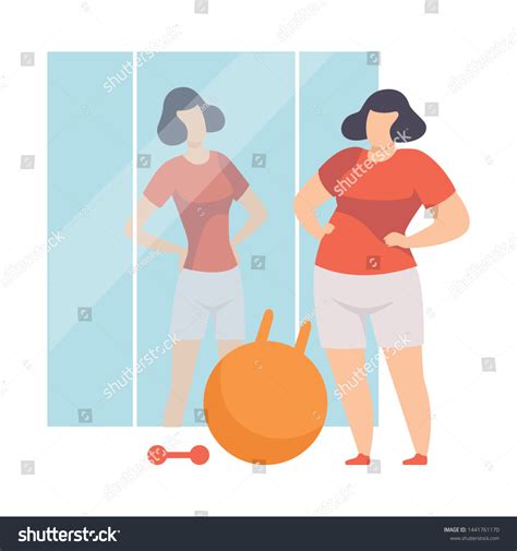 Narcissistic Woman Character Looking Mirror Seeing Stock Vector