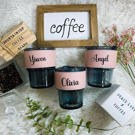 Personalized Mini Glass Tumblermug With Straw And Leather Sleeves By