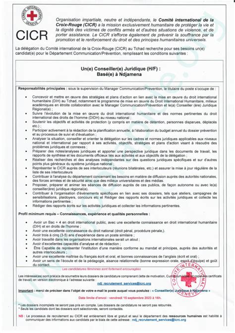 La D L Gation Du Comit International De La Croix Rouge Cicr Recrute