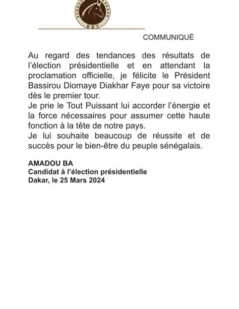 S N Gal Amadou Ba Reconna T Sa D Faite Et F Licite Bassirou Diomaye