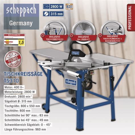 SCHEPPACH TS310 Tischkreissäge Kreissäge Tischsäge Holzsäge mit 2