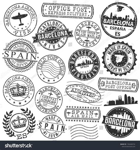 Barcelona Spain Stamp Vector Art Set