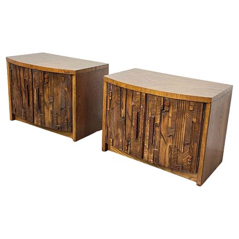 Pair Of Lane Modern Brutalist Mosaic Nightstands At 1stdibs