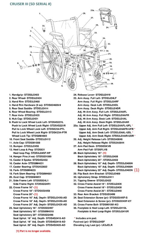 Parts for Drive Cruiser III Wheelchair, 5D Serial