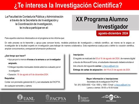 XX Programa De Alumno Investigador Agosto Diciembre 2024 Facultad