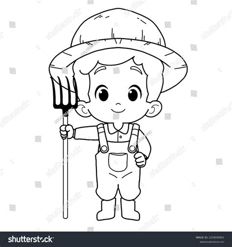 Cartoon Cute Farmer Holding Rake Decorative Stock Vector (Royalty Free ...