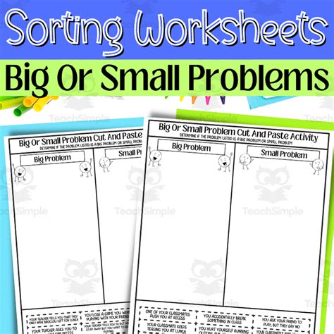 Big Or Small Problems Cut And Paste Worksheets For Size Of The Problem By Teach Simple