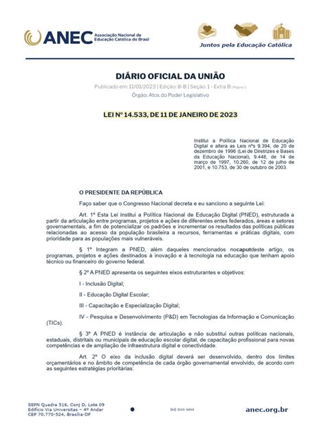 Lei Nº 14.533/2023 - LEI No 14.533 DE 11 DE JANEIRO DE 2023 | PDF