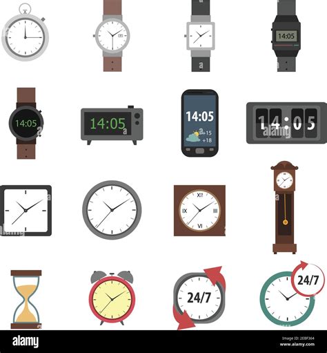 Time Icons Flat Set With Modern And Classic Watches Clocks Isolated