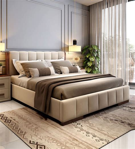 Buy Jacklin Fabric King Size Bed In Cream Colour At Off By Durian