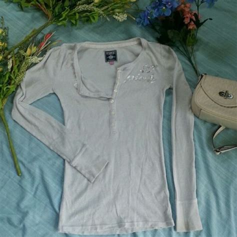 Victorias Secret Henley Long Sleeve Light Gray Lightweight Top