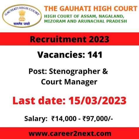 Gauhati High Court Recruitment 2023 141 Stenographer Court Manager