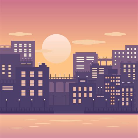 Cityscape Sunset Vector 227374 Vector Art At Vecteezy