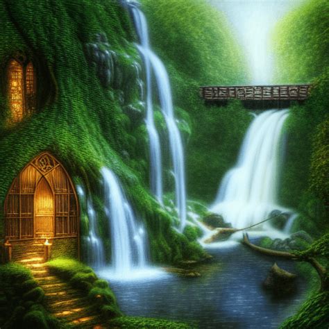 Casa De Elfos Rivendell Waterfalls Estilo Alan Lee Paisaje De 8k