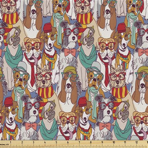 Dog Upholstery Fabric By The Yard Hipster Bulldog Schnauzer Pug Breeds