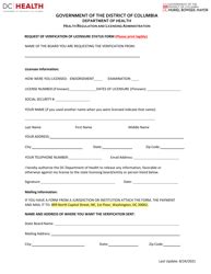 Washington D C Request Of Verification Of Licensure Status Form