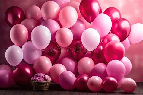 Colorful Pink Balloons in Room Prepared for Birthday Party Stock ...