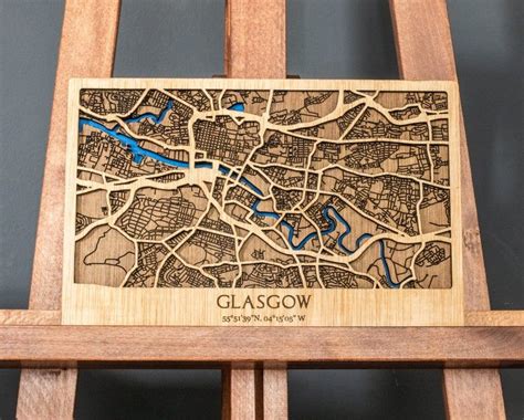 Glasgow Street Map Wood 3D City Map Wooden Street Cutouts 8x12in