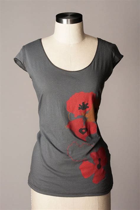 Womens Shirt Poppy Shirt Red Poppies Gray Shirt Floral Etsy Womens