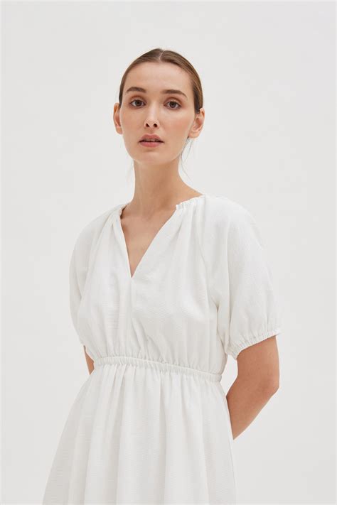 Textured Cotton Puff Sleeve Dress Our Second Nature