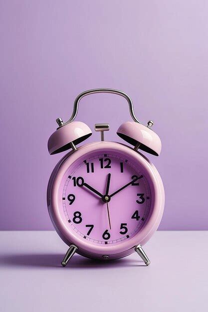 Purple Alarm Clock On Table Alarm At Tile Pastel Purple Color